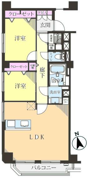 Floor plan. 2LDK, Price 39,800,000 yen, Occupied area 60.23 sq m