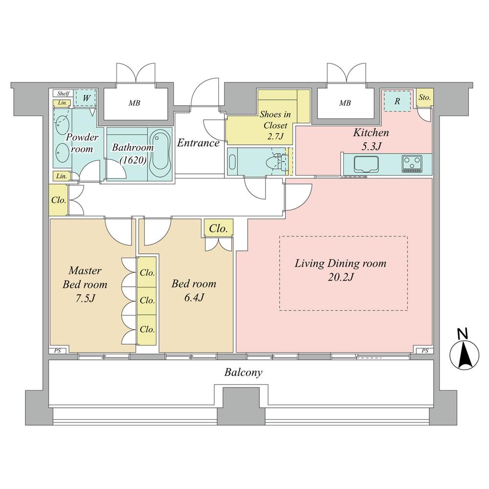 Floor plan. 2LDK, Price 100 million 4.8 million yen, Footprint 95.4 sq m , Balcony area 22.64 sq m