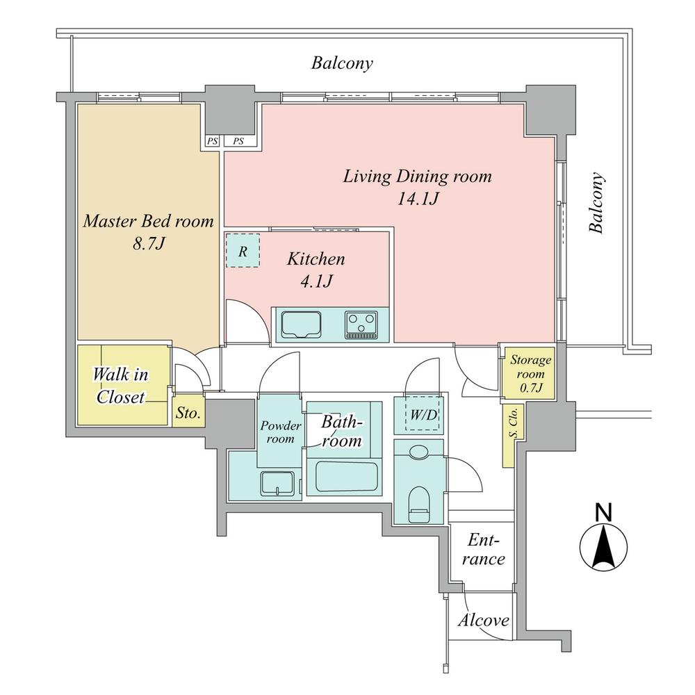 Floor plan. 1LDK, Price 98,800,000 yen, Occupied area 69.62 sq m , Balcony area 18.5 sq m