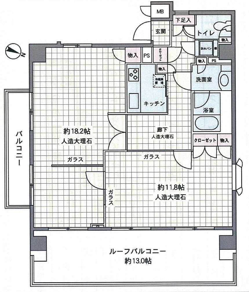 Floor plan. 2K, Price 59,800,000 yen, Occupied area 76.08 sq m , Balcony area 5.5 sq m