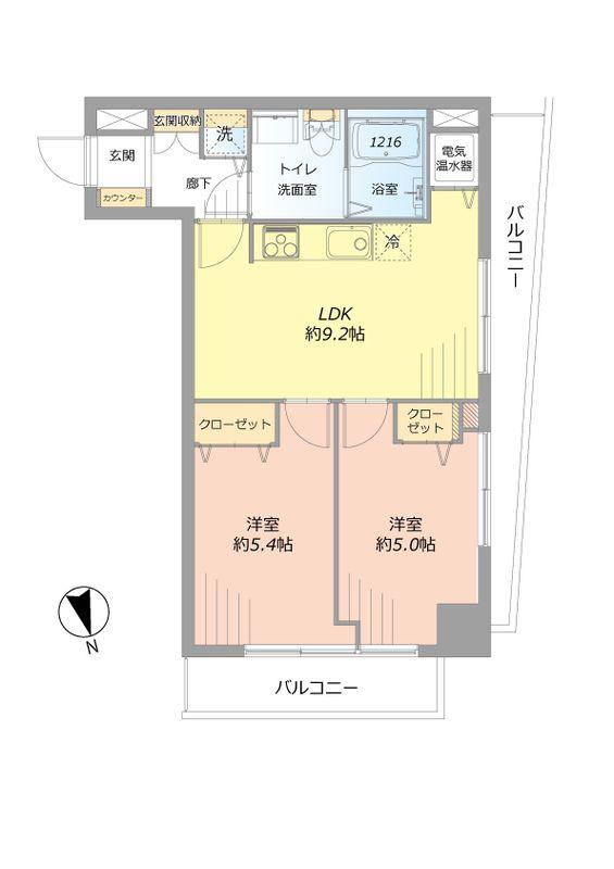 Floor plan. 2LDK, Price 29,980,000 yen, Occupied area 46.62 sq m