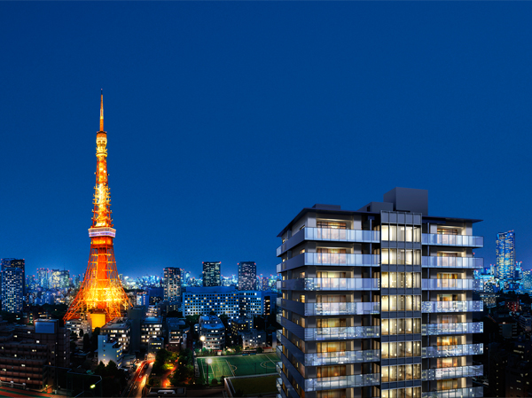 Buildings and facilities. Aiming to house building, which was blessed with a sense of openness and views, Such as the outside is the view from the elevator hall, not only within the dwelling unit, Has been consideration to be always feel the landscape among the daily life <Wellith Tower Atago Toranomon>. (Building Exterior view)