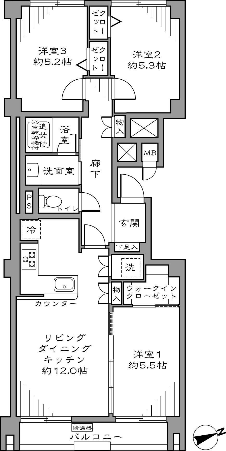 Floor plan. 3LDK, Price 41,800,000 yen, Occupied area 68.64 sq m , Balcony area 5.97 sq m