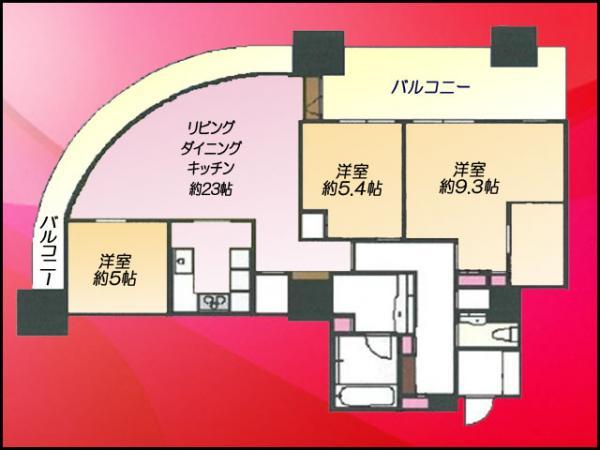 Floor plan. 3LDK, Price 96,800,000 yen, Occupied area 97.46 sq m , Balcony area 8.76 sq m