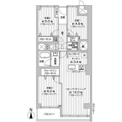 Floor plan. 3LDK, Price 42,800,000 yen, Occupied area 73.33 sq m , Balcony area 5.87 sq m