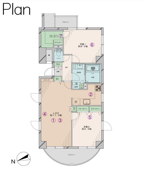 Floor plan. 2LDK, Price 58,800,000 yen, Occupied area 73.12 sq m , Balcony area 9.41 sq m