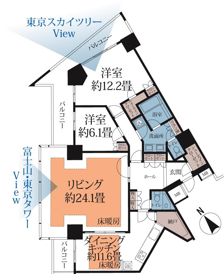 Floor plan. 2LDK, Price 120 million yen, Footprint 126.13 sq m , Balcony area 21.92 sq m floor plan