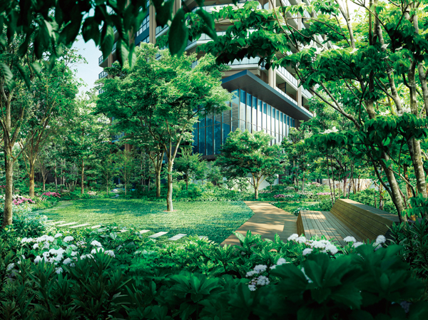 Shared facilities.  [Private Forest] In the private forest of residents dedicated to protected in security, You can peacefully enjoy the four seasons of the landscape rich in change from walking paths and Midoridai. (Rendering)