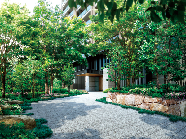 Shared facilities.  [Entrance approach] Approach that connects the platinum gate and entrance. Deep grove and Masonry, Jing stone will gently lead. (Rendering)