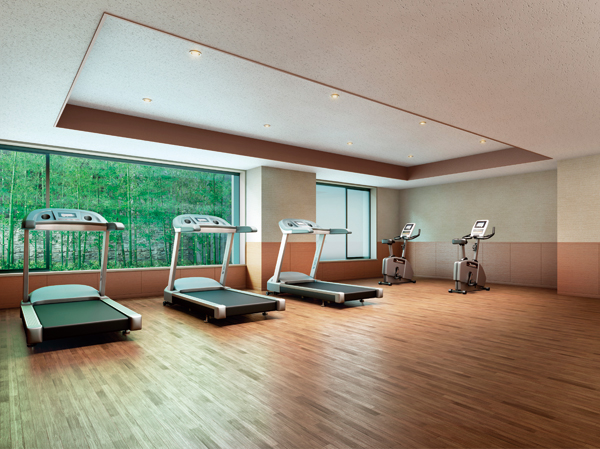 Shared facilities.  [Fitness room (first floor underground)] In the cozy space filled to the green landscape, It will be able to refresh the mind and body feel free to. (Rendering)