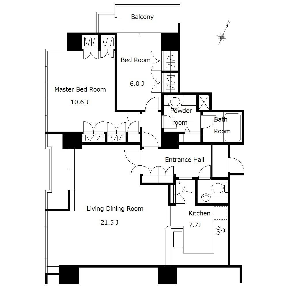 Floor plan. 2LDK, Price 130 million yen, Footprint 105.38 sq m , A margin of balcony area 11.37 sq m 105.38 sq m 2LDK (changes to 3LDK is also available at an additional construction work. )