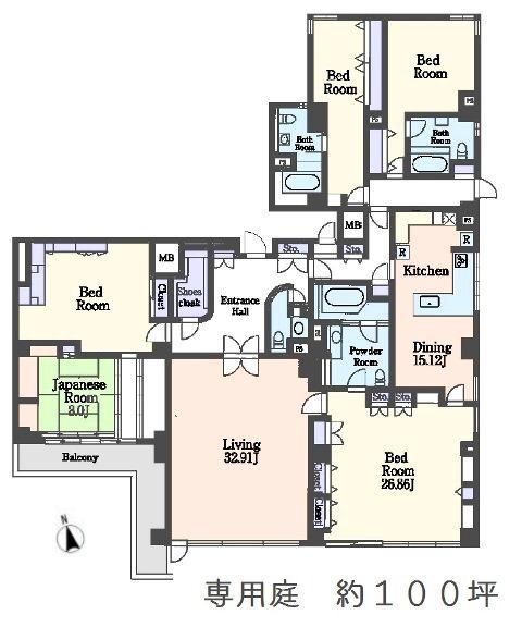 Floor plan. 5LDK + S (storeroom), Price 220 million yen, The area occupied 332.4 sq m , Balcony area 15.8 sq m 5LDK + SIC  /  332.40 square meters