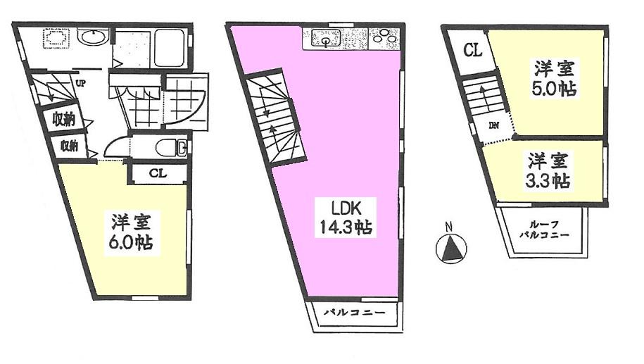 Floor plan. 64,800,000 yen, 3LDK, Land area 43.08 sq m , Building area 67.29 sq m