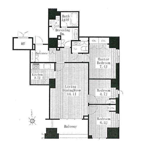 Floor plan. 3LDK, Price 89 million yen, Occupied area 85.16 sq m , Balcony area 7.63 sq m