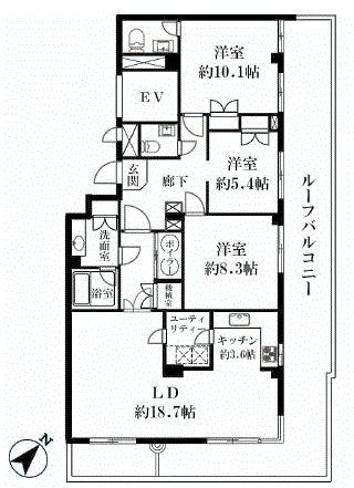 Floor plan. 3LDK, Price 108 million yen, Footprint 109.63 sq m , Balcony area 47.35 sq m