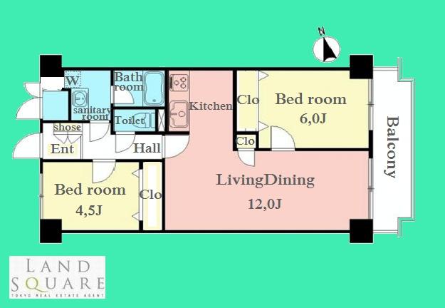 Floor plan. 2LDK, Price 34,800,000 yen, Occupied area 58.24 sq m