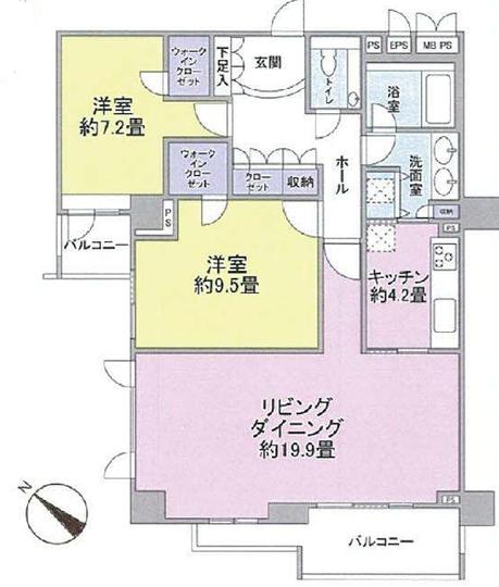 Floor plan. 2LDK, Price 93,800,000 yen, Occupied area 94.68 sq m , Balcony area 10.33 sq m floor plan Southwest ・ Northwest corner dwelling unit Two-sided balcony