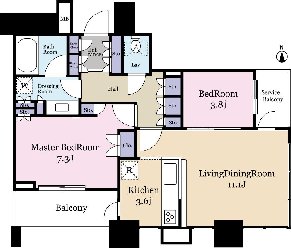 Floor plan. 2LDK, Price 63 million yen, Occupied area 60.64 sq m , Balcony area 5.77 sq m