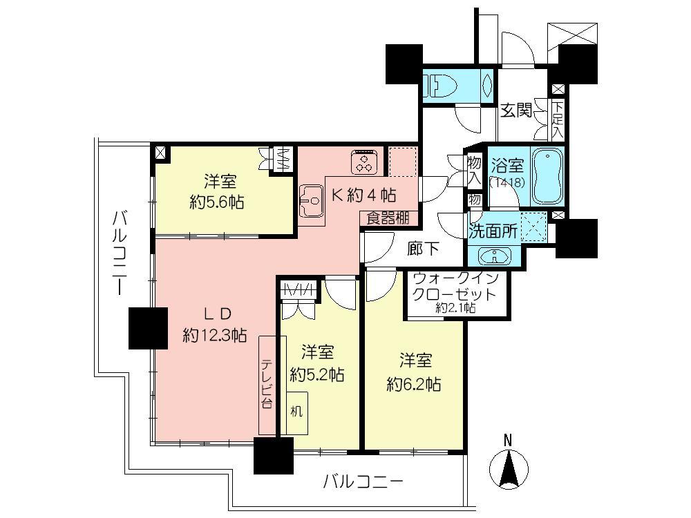 Floor plan. 3LDK, Price 54,900,000 yen, Occupied area 79.06 sq m , Balcony area 21.81 sq m