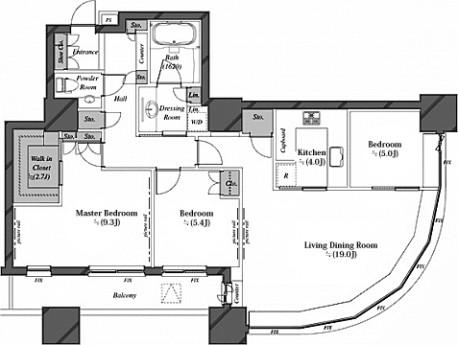 Floor plan. 3LDK, Price 96,800,000 yen, Occupied area 97.46 sq m , Balcony area 8.76 sq m