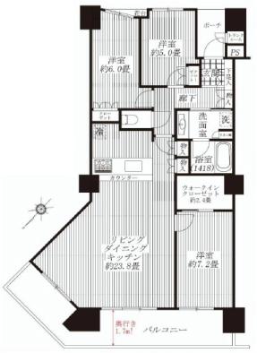 Floor plan. 3LDK, Price 67,900,000 yen, Occupied area 89.86 sq m , Balcony area 18.36 sq m