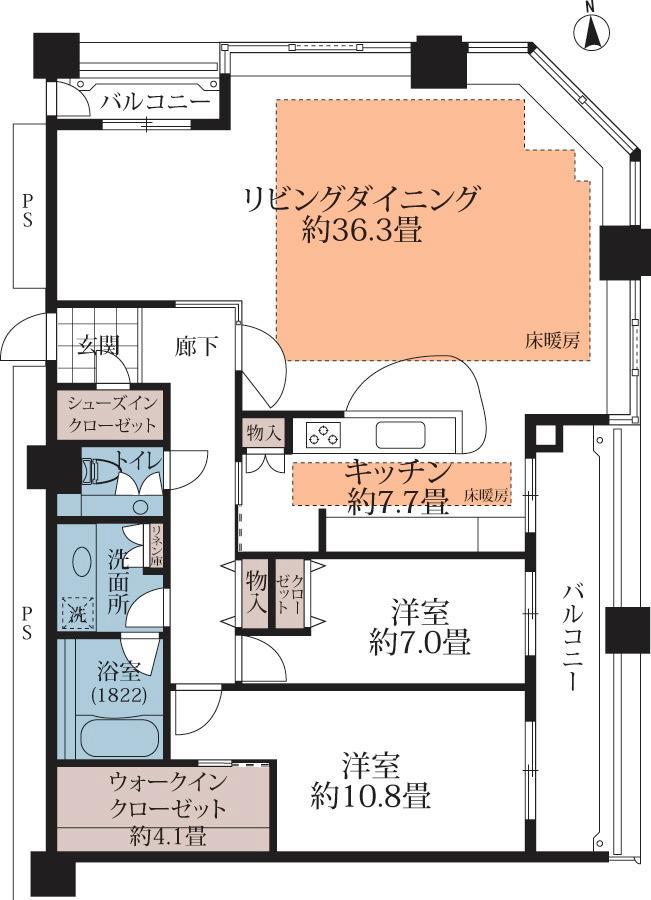 Floor plan. 2LDK, Price 130 million yen, Footprint 137.27 sq m , Balcony area 15.6 sq m