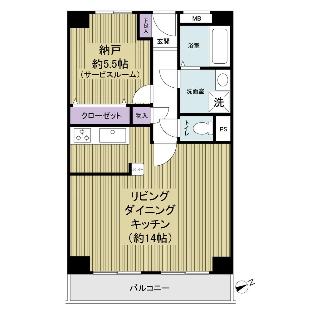 Floor plan. 1K + S (storeroom), Price 25,800,000 yen, Occupied area 49.25 sq m , Balcony area 5.5 sq m