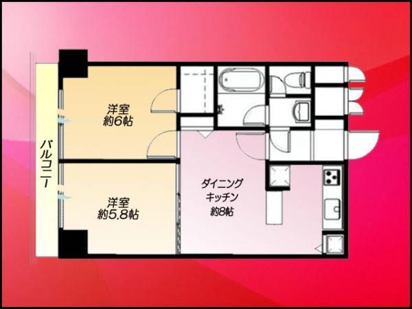 Floor plan. 2DK, Price 24,800,000 yen, Occupied area 43.31 sq m , Balcony area 5 sq m