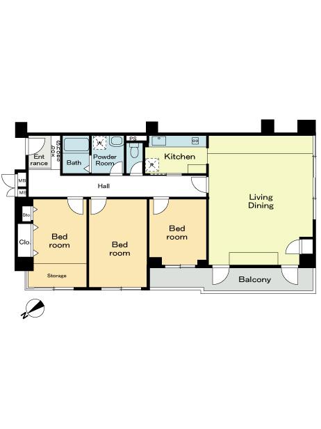 Floor plan. 3LDK, Price 67,800,000 yen, Occupied area 99.67 sq m , Balcony area 9.36 sq m 3LDK