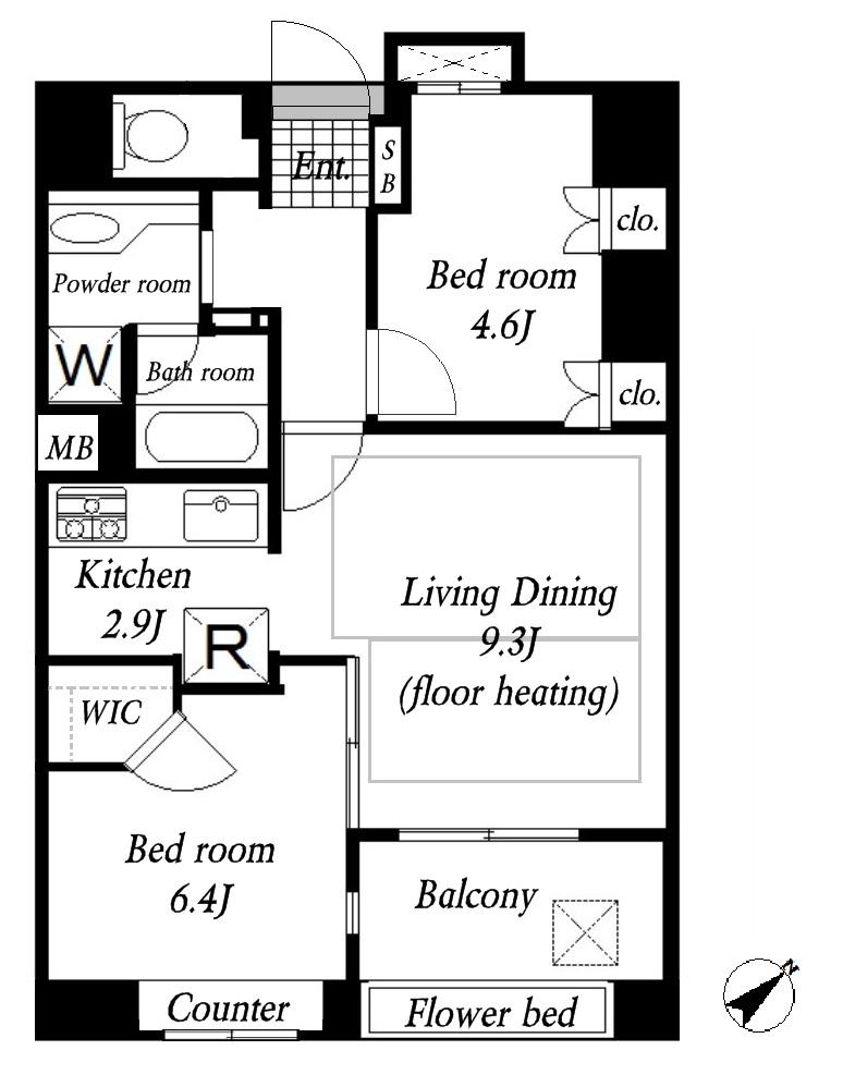 Floor plan. 2LDK, Price 43.2 million yen, Occupied area 54.03 sq m , Balcony area 5.06 sq m
