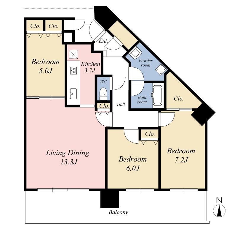 Floor plan. 3LDK, Price 55,800,000 yen, Occupied area 80.09 sq m , 3LDK dwelling units of the balcony area 16.83 sq m wide span