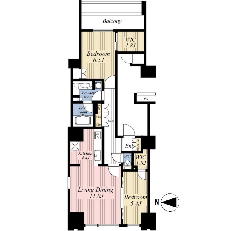 Floor plan. 2LDK, Price 62,900,000 yen, Occupied area 70.84 sq m , Balcony area 9.14 sq m