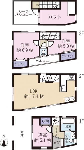 Floor plan. 65,800,000 yen, 3LDK, Land area 42.9 sq m , Building area 77.81 sq m