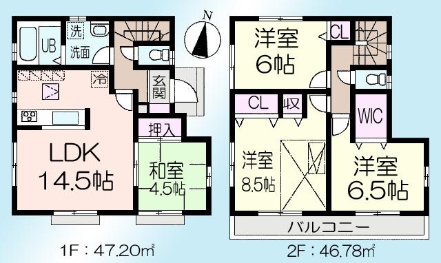 Floor plan. (1 Building), Price 53,800,000 yen, 4LDK, Land area 118.17 sq m , Building area 93.98 sq m
