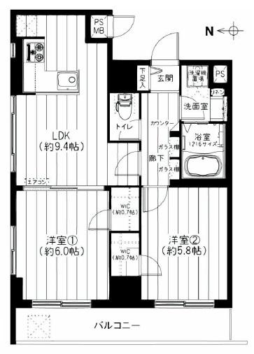 Floor plan. 2LDK, Price 28,900,000 yen, Occupied area 51.95 sq m , Balcony area 6.56 sq m