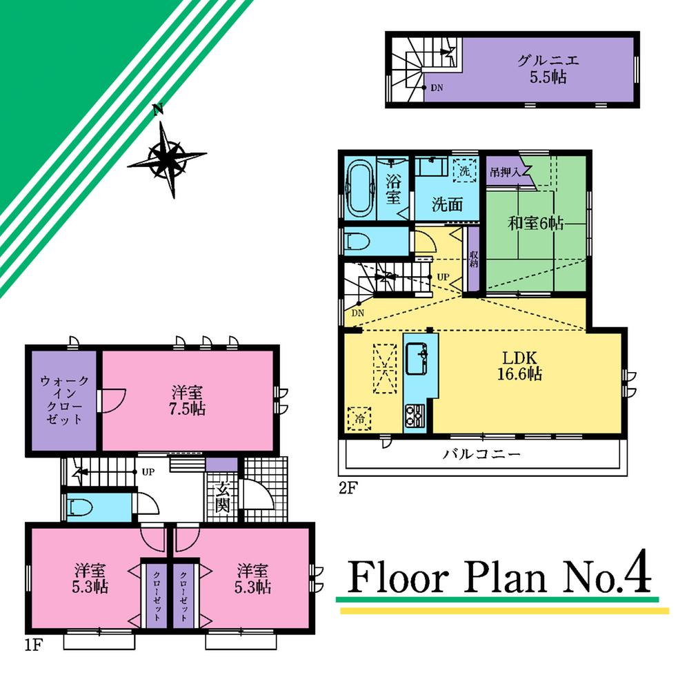 Floor plan. (4 Building), Price 55,800,000 yen, 4LDK, Land area 100.08 sq m , Building area 94.39 sq m