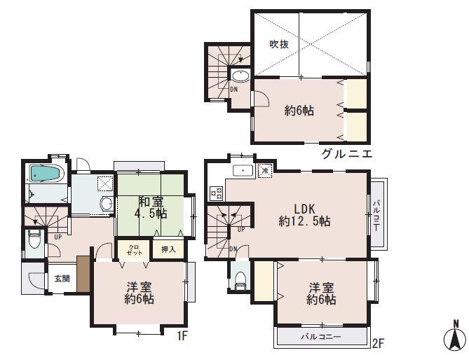 Floor plan. 45,600,000 yen, 3LDK + S (storeroom), Land area 89.29 sq m , Building area 70.36 sq m