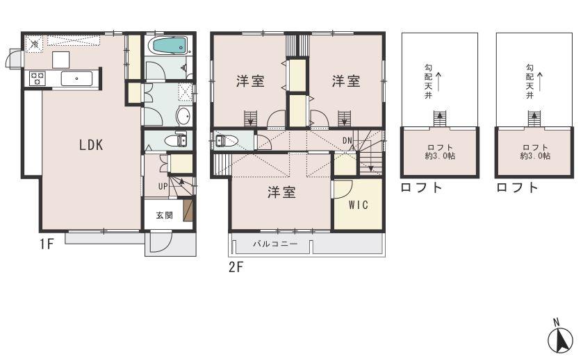 Floor plan. (Building 2), Price 51,800,000 yen, 3LDK, Land area 110 sq m , Building area 87.48 sq m