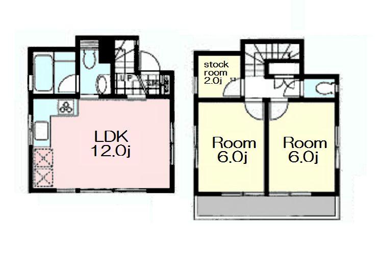 Compartment view + building plan example. Building plan example, Land price 23 million yen, Land area 73.82 sq m , Building price 1,000 yen, Building area 58.96 sq m