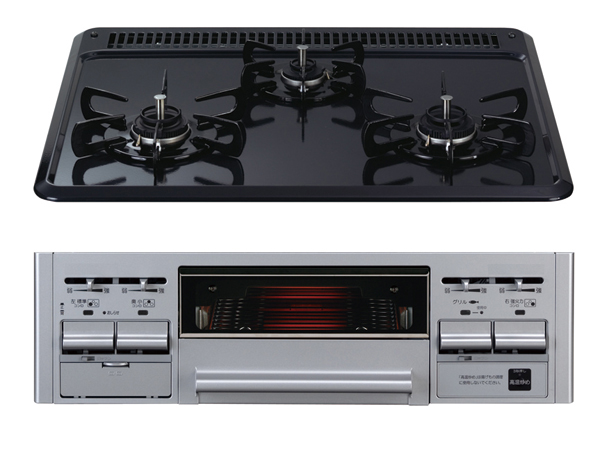 Kitchen.  [Three-necked enamel top stove] Three-necked stove of functional enamel top finish in which the width of the cooking is spread. So strongly dirt hardly regard to the heat, Also wiped off a quick to boil over. (Same specifications)