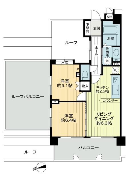 Floor plan. 2DK, Price 31,800,000 yen, Occupied area 50.71 sq m , Balcony area 11.19 sq m