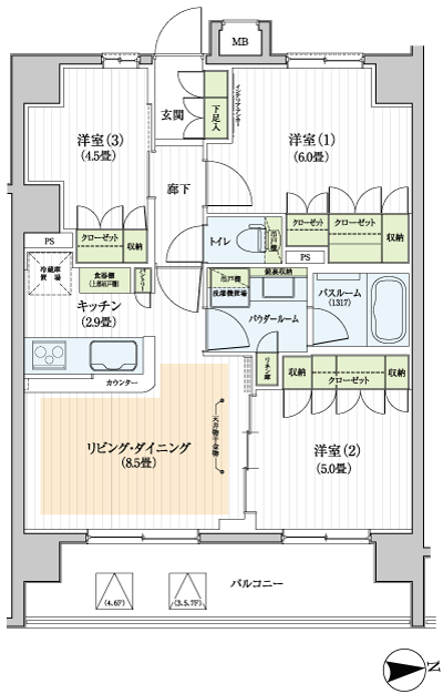 Floor: 3LDK, occupied area: 60.35 sq m, Price: 44,700,000 yen ~ 52,200,000 yen, now on sale