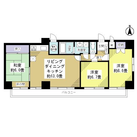Floor plan. 3LDK, Price 36 million yen, Footprint 78 sq m , Balcony area 14.3 sq m