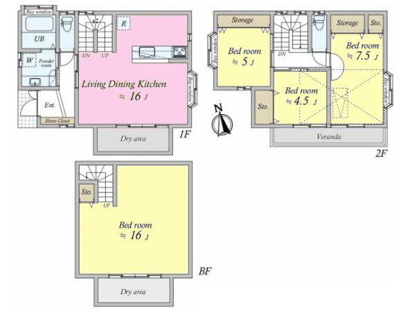 Floor plan. 79,800,000 yen, 4LDK, Land area 107.33 sq m , Building area 114.09 sq m