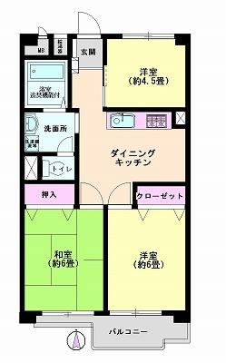 Floor plan. 3DK, Price 18,800,000 yen, Occupied area 50.44 sq m , Balcony area 3.57 sq m