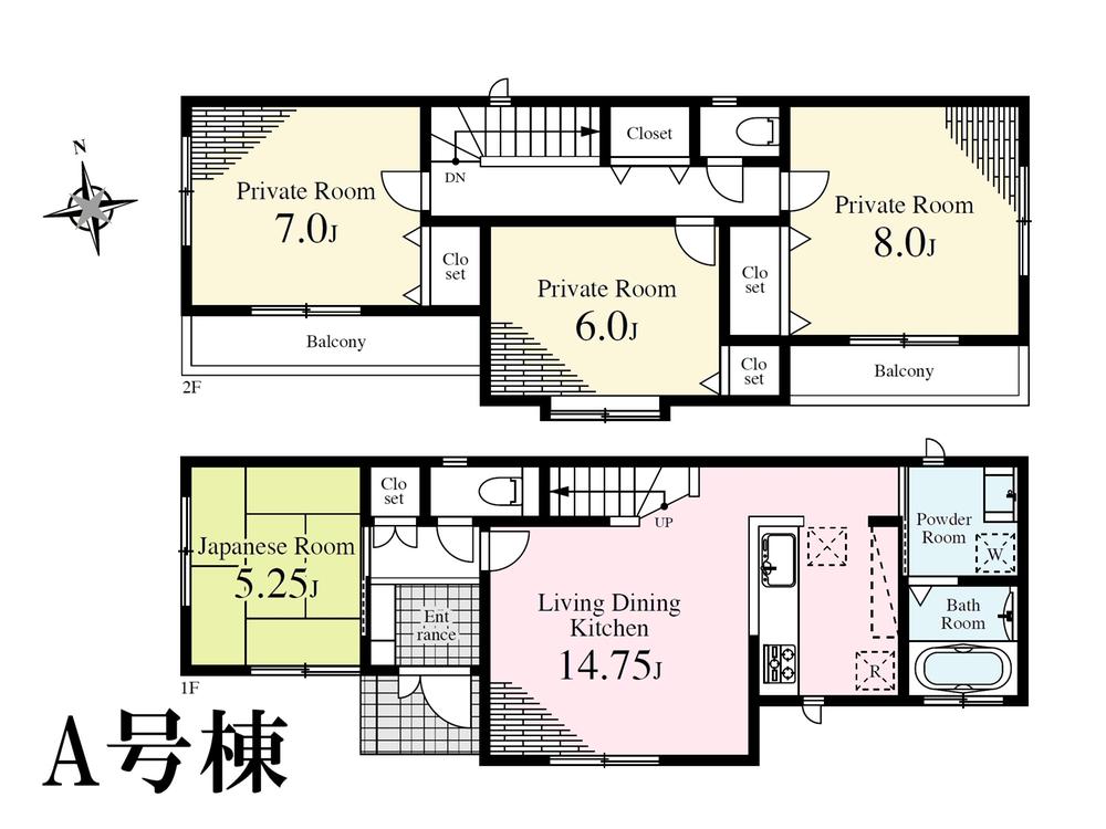 Floor plan. (A Building), Price 62,800,000 yen, 4LDK, Land area 121.6 sq m , Building area 96.67 sq m