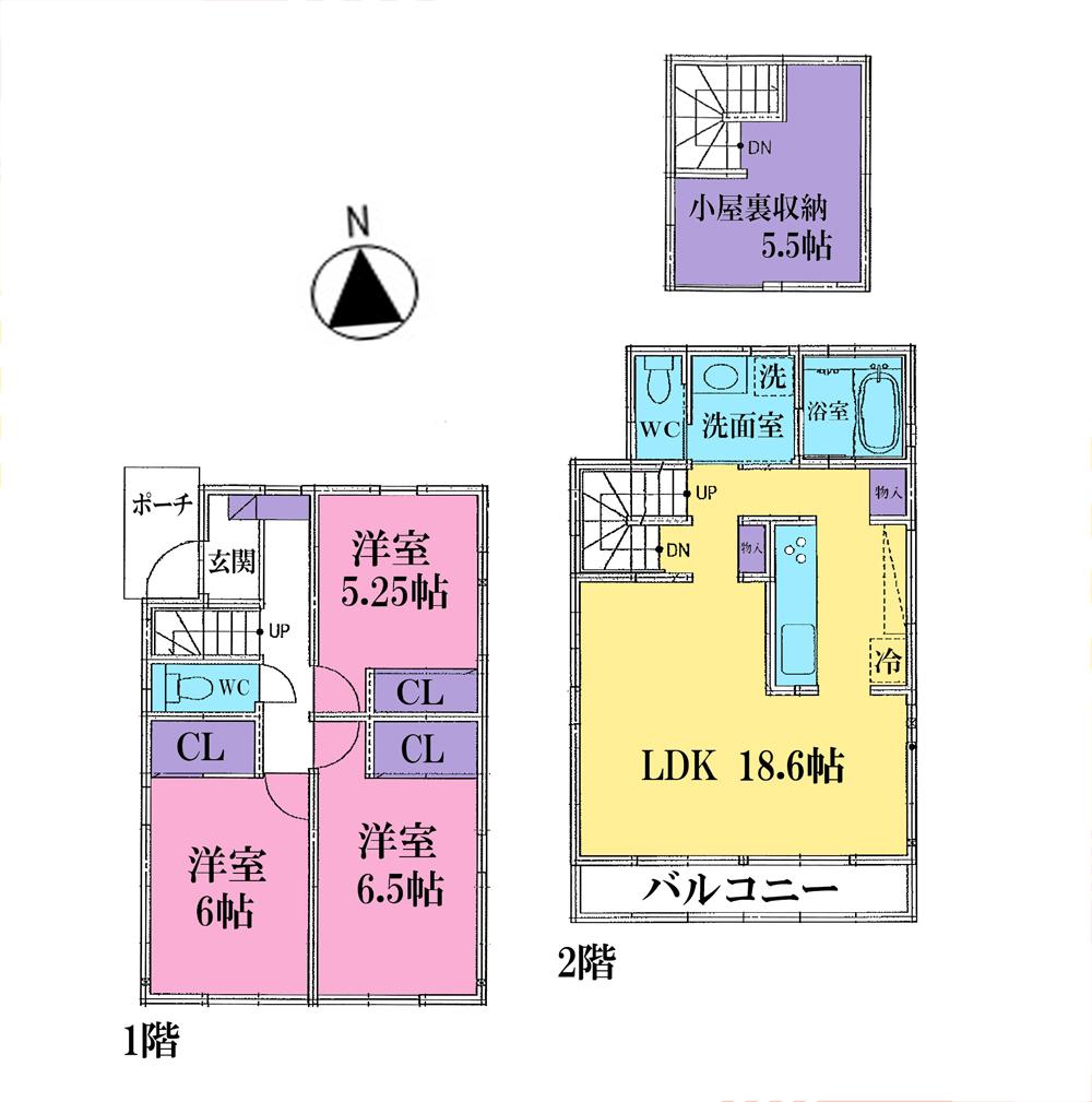 Floor plan. (D Building), Price 55 million yen, 3LDK, Land area 108.09 sq m , Building area 85.92 sq m