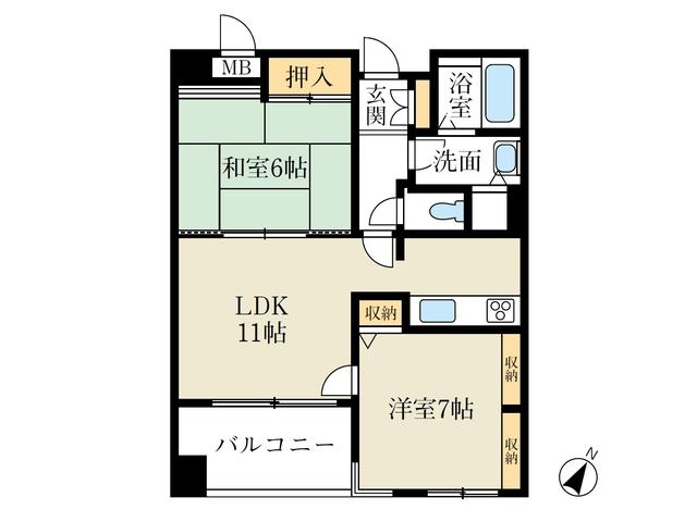 Floor plan. 2LDK, Price 27,800,000 yen, Occupied area 55.73 sq m , Balcony area 7.29 sq m Mitaka City House Floor