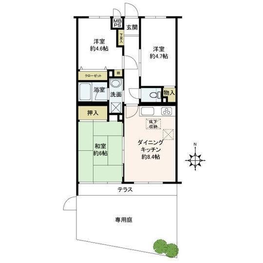 Floor plan. 3DK, Price 27,800,000 yen, Occupied area 54.43 sq m , Balcony area 22.19 sq m floor plan