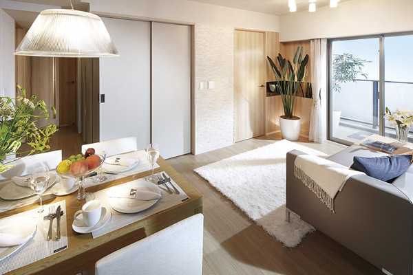 Living.  [living ・ dining] Penetrate the soft sunshine, Whole family spend a good feeling, Bright living room ・ dining. Aimed a warm space development that is such a light Michiru.